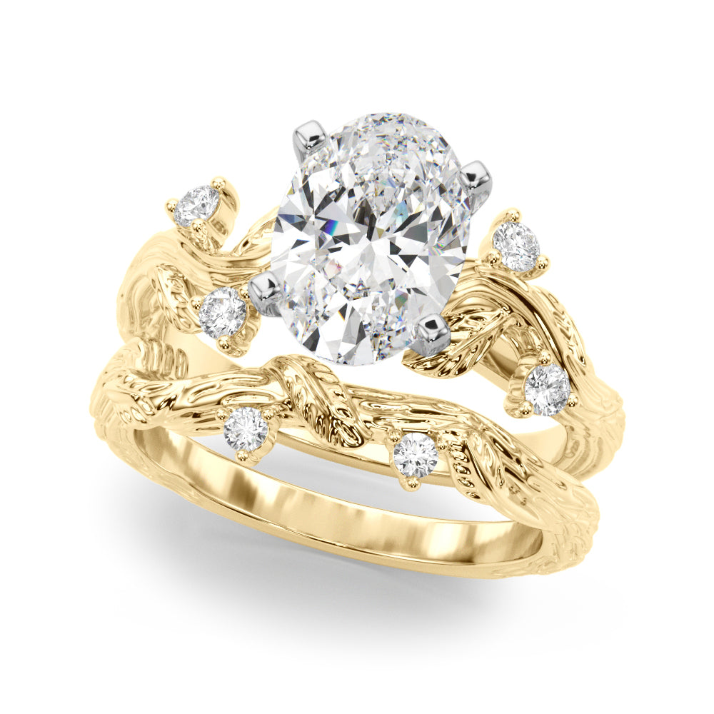 Crowned Center Round Diamond Engagement Ring — 9K/18K Gold & Platinum