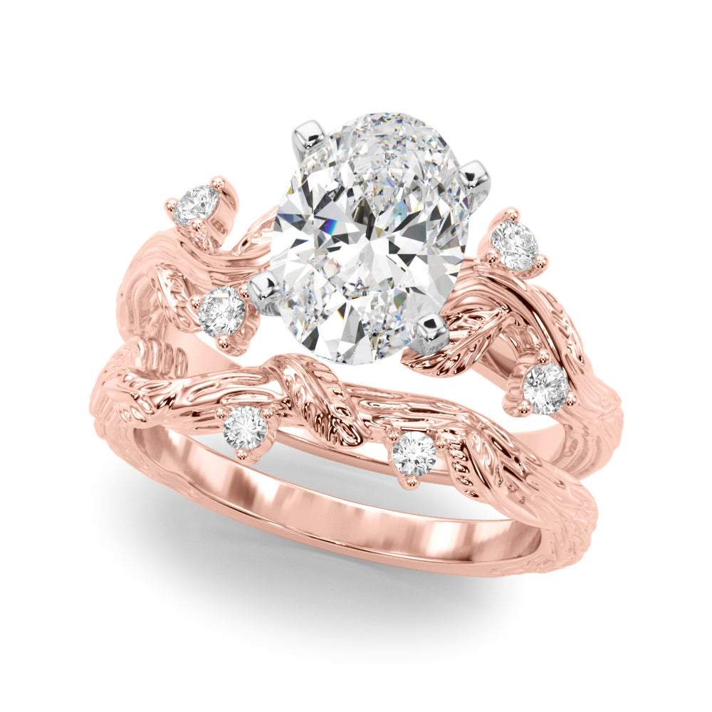 Crowned Center Round Diamond Engagement Ring — 9K/18K Gold & Platinum