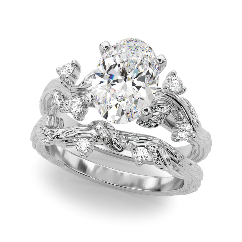 Crowned Center Round Diamond Engagement Ring — 9K/18K Gold & Platinum