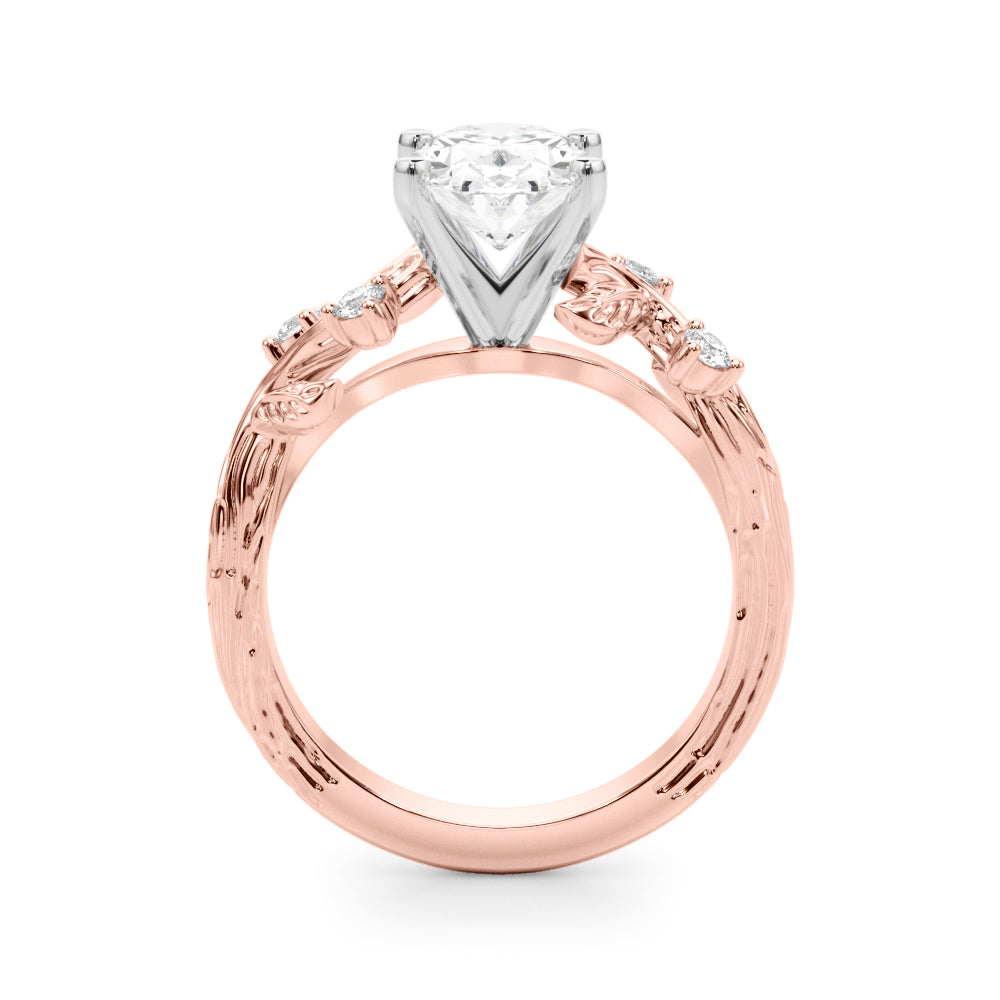 Crowned Center Round Diamond Engagement Ring — 9K/18K Gold & Platinum