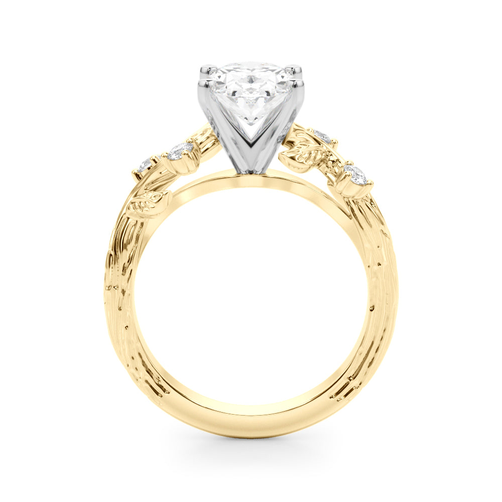 Crowned Center Round Diamond Engagement Ring — 9K/18K Gold & Platinum