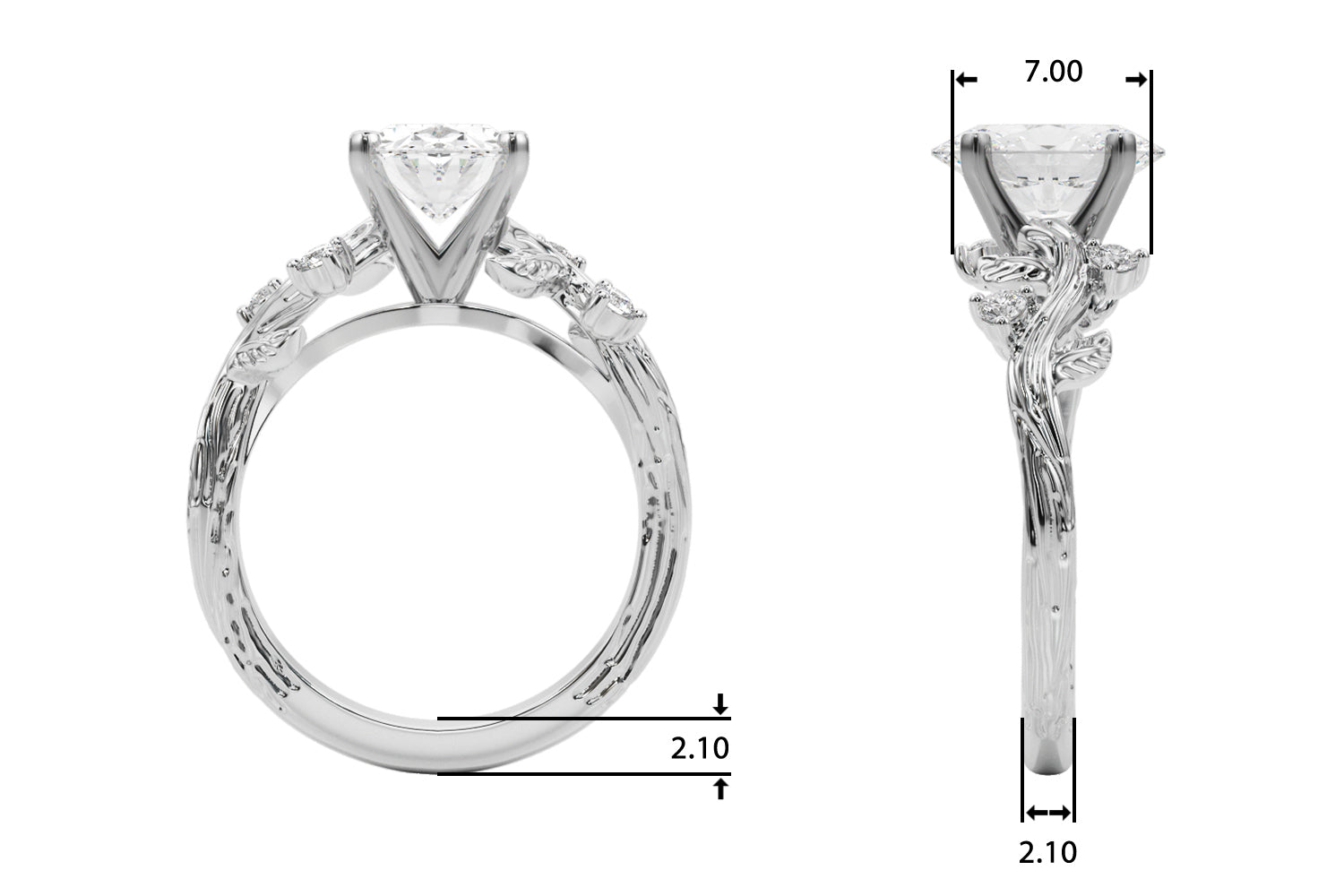 Crowned Center Round Diamond Engagement Ring — 9K/18K Gold & Platinum