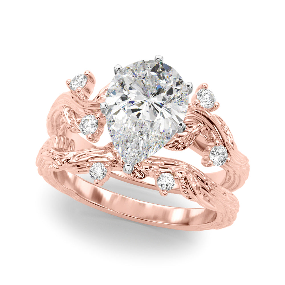 Crowned Center Round Diamond Engagement Ring — 9K/18K Gold & Platinum