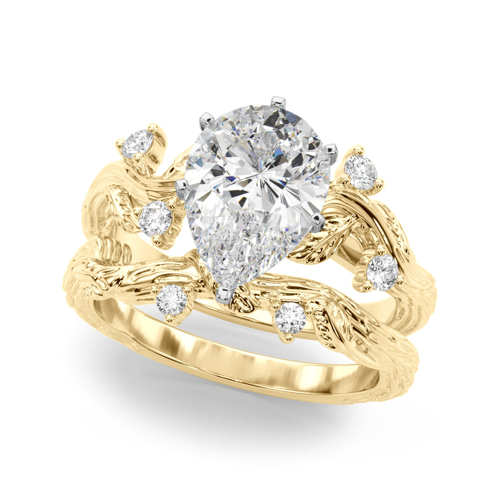 Crowned Center Round Diamond Engagement Ring — 9K/18K Gold & Platinum