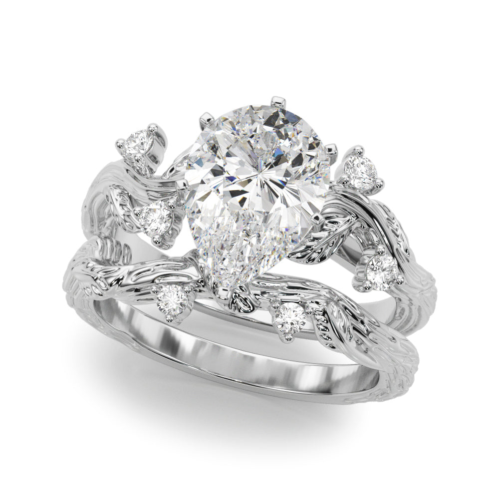 Crowned Center Round Diamond Engagement Ring — 9K/18K Gold & Platinum