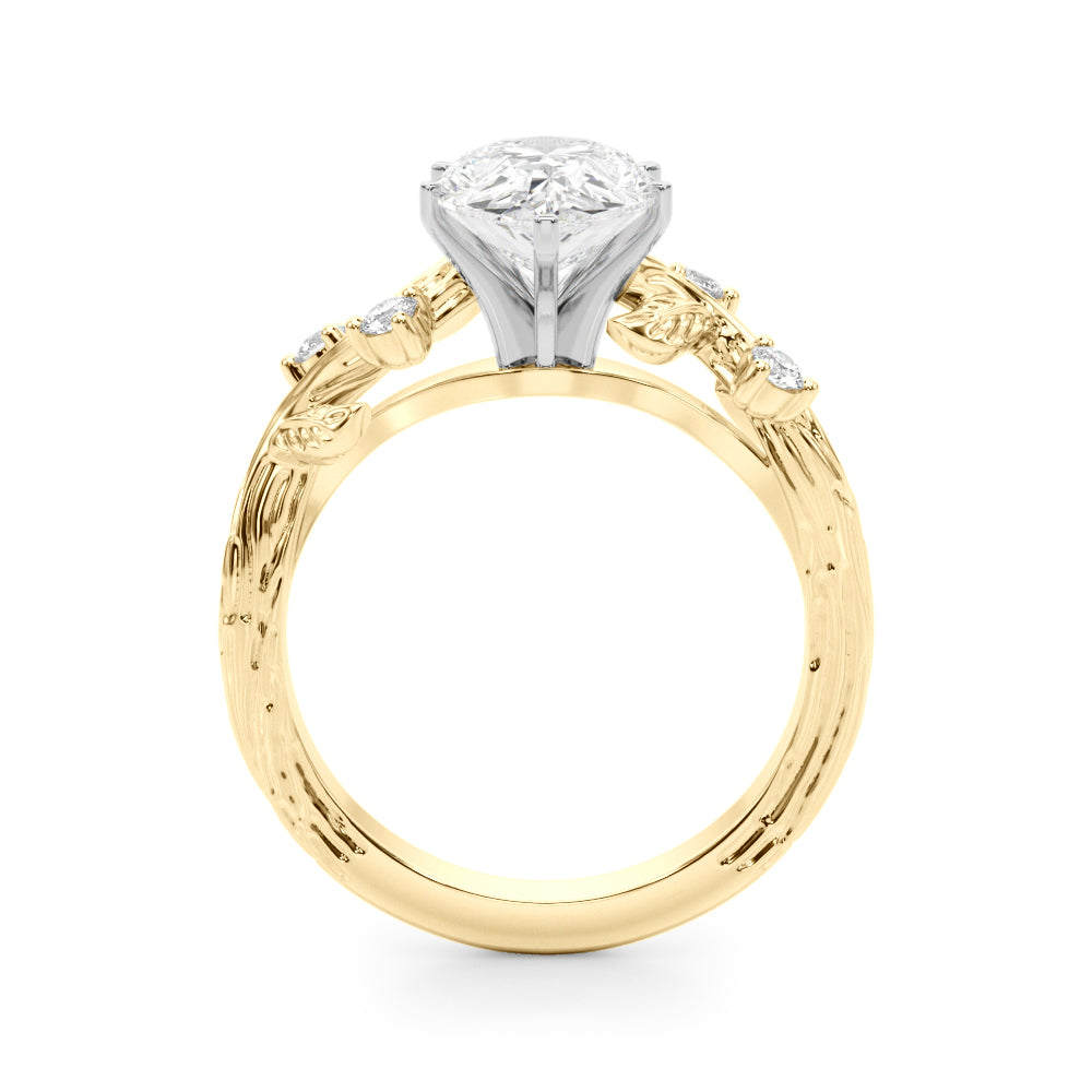 Crowned Center Round Diamond Engagement Ring — 9K/18K Gold & Platinum