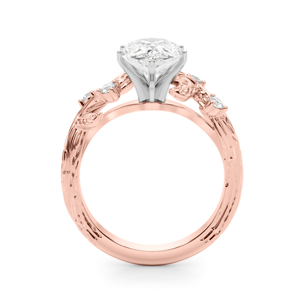 Crowned Center Round Diamond Engagement Ring — 9K/18K Gold & Platinum