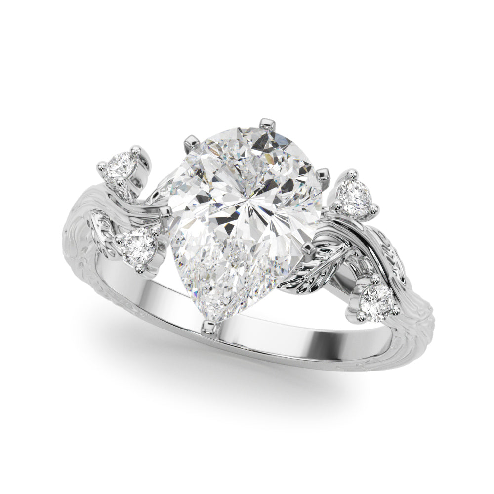 Crowned Center Round Diamond Engagement Ring — 9K/18K Gold & Platinum