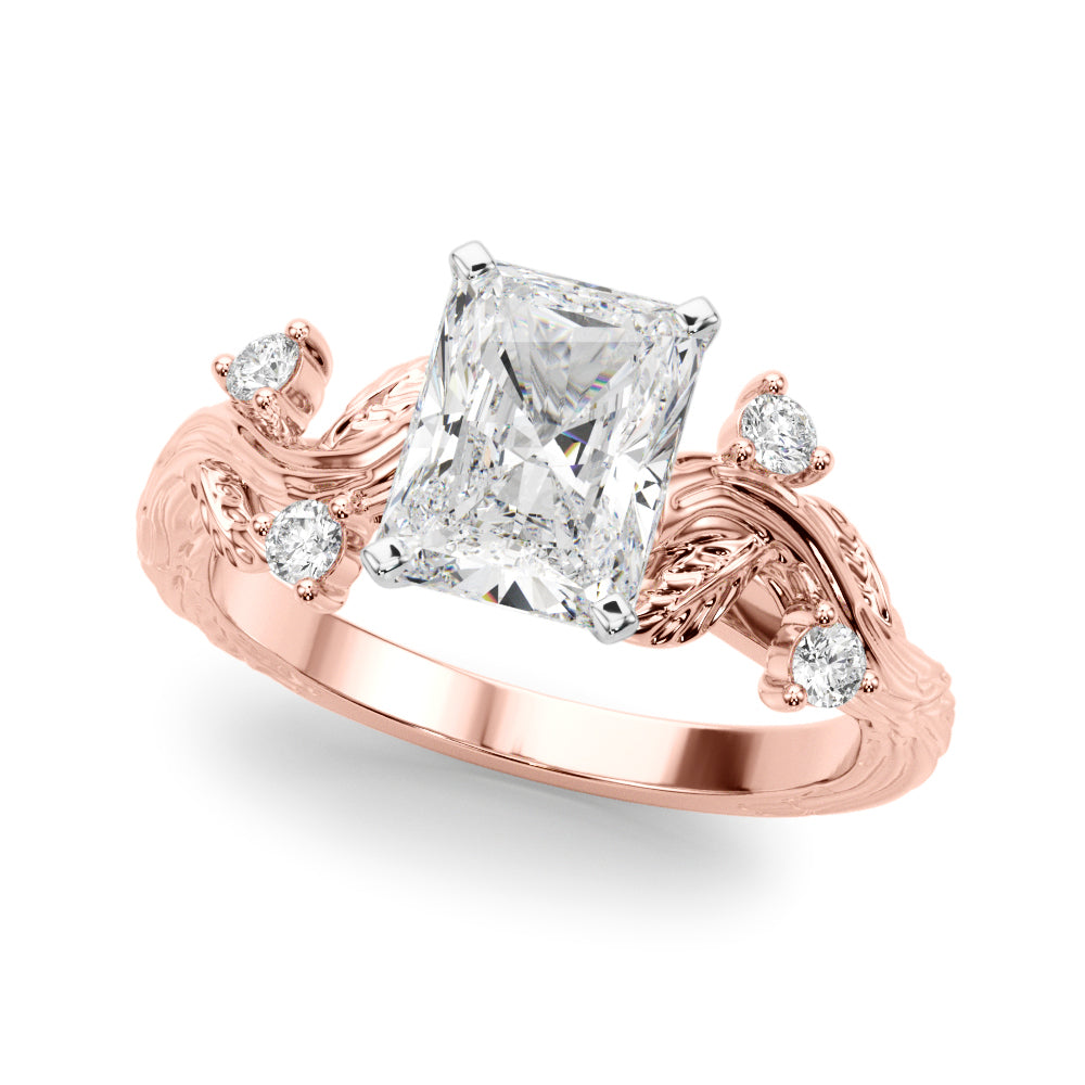 Crowned Center Round Diamond Engagement Ring — 9K/18K Gold & Platinum