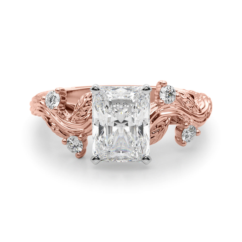 Crowned Center Round Diamond Engagement Ring — 9K/18K Gold & Platinum