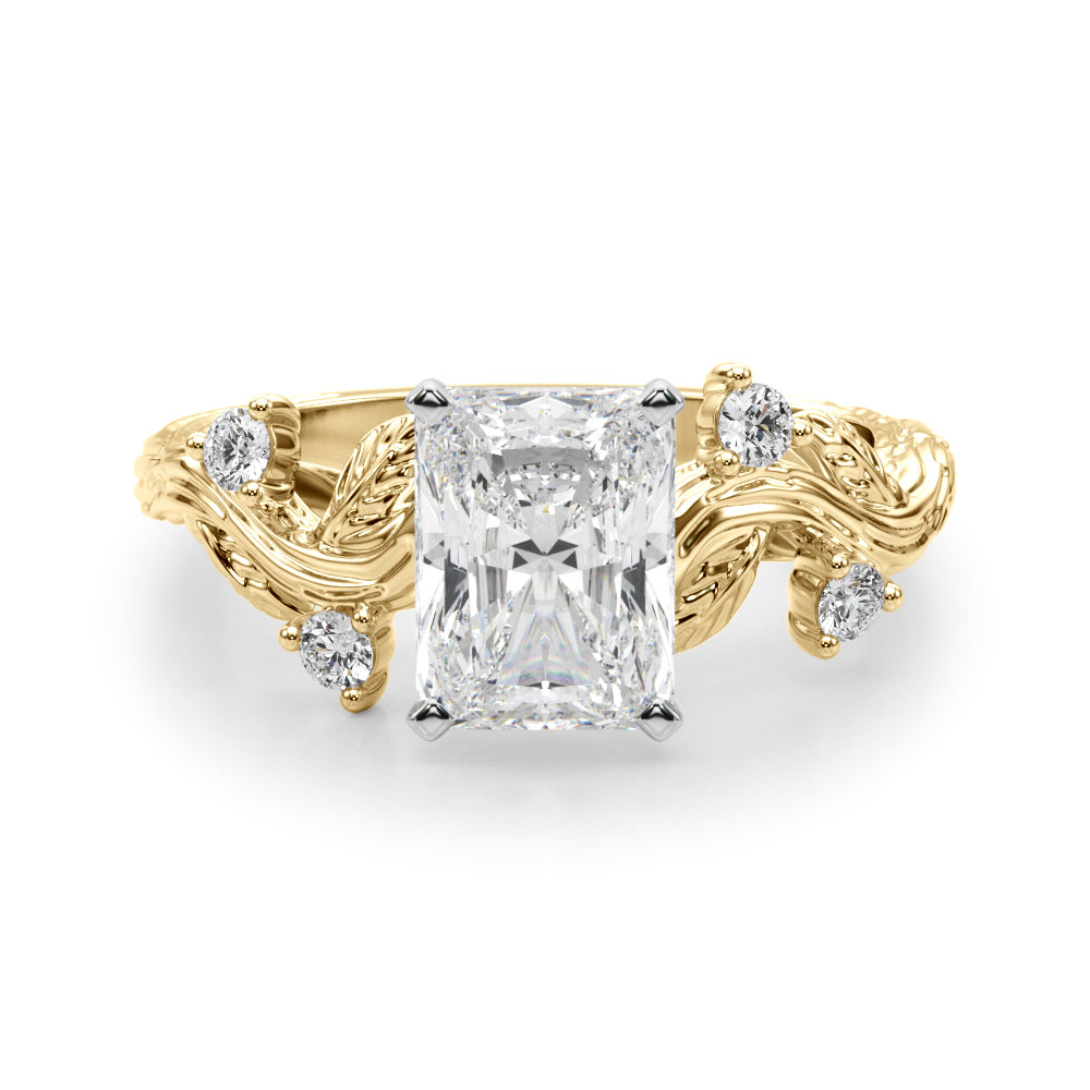 Crowned Center Round Diamond Engagement Ring — 9K/18K Gold & Platinum