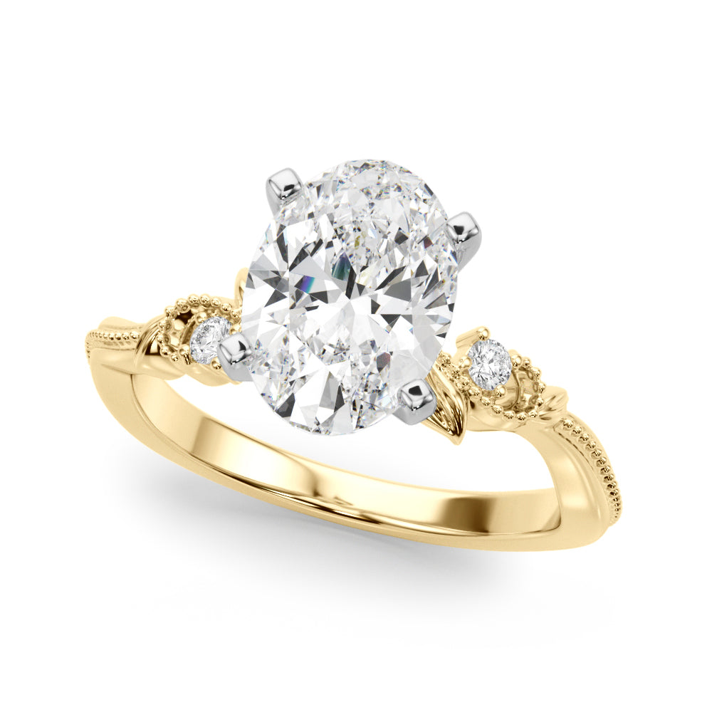 Graceful Center Engagement Ring Oval Diamond Engagement Ring — 9K/18K Gold & Platinum