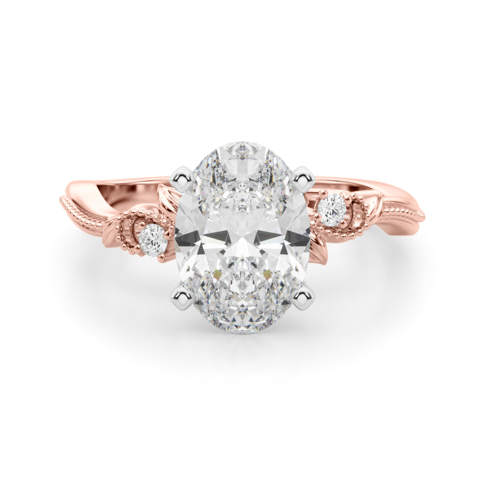 Graceful Center Engagement Ring Oval Diamond Engagement Ring — 9K/18K Gold & Platinum