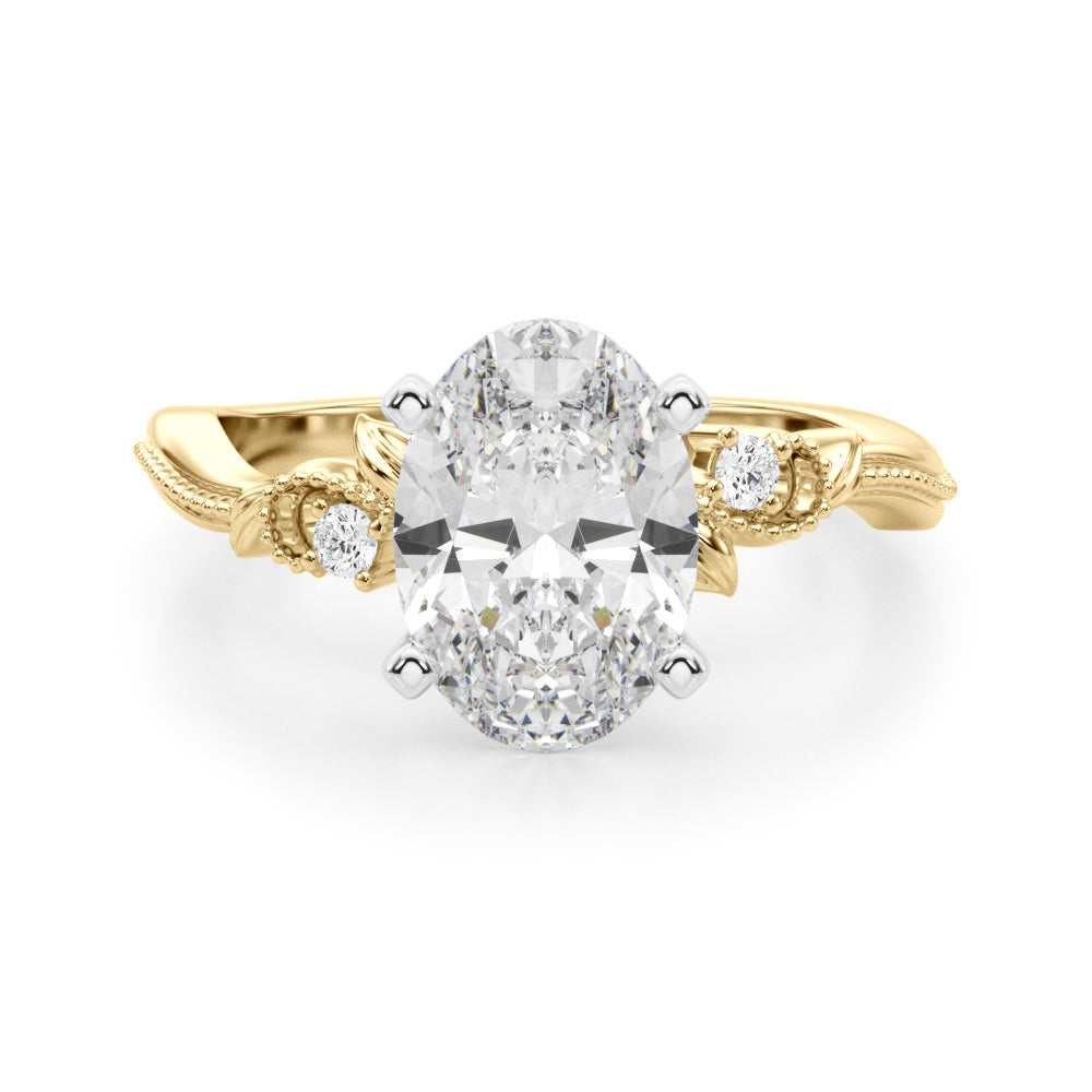 Graceful Center Engagement Ring Oval Diamond Engagement Ring — 9K/18K Gold & Platinum