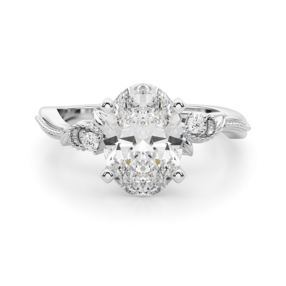 Graceful Center Engagement Ring Oval Diamond Engagement Ring — 9K/18K Gold & Platinum