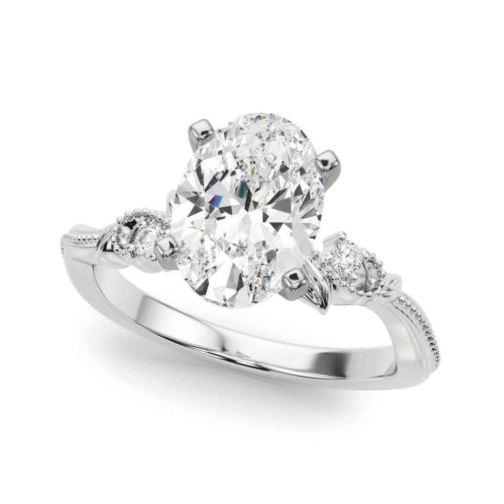 Graceful Center Engagement Ring Oval Diamond Engagement Ring — 9K/18K Gold & Platinum
