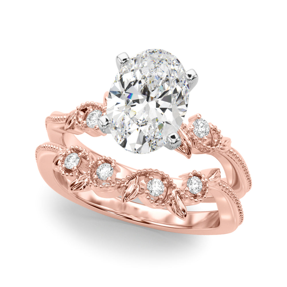 Graceful Center Engagement Ring Oval Diamond Engagement Ring — 9K/18K Gold & Platinum