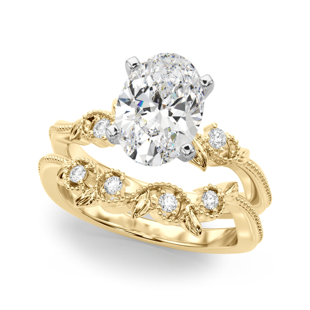 Graceful Center Engagement Ring Oval Diamond Engagement Ring — 9K/18K Gold & Platinum