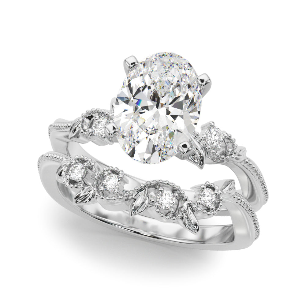 Graceful Center Engagement Ring Oval Diamond Engagement Ring — 9K/18K Gold & Platinum