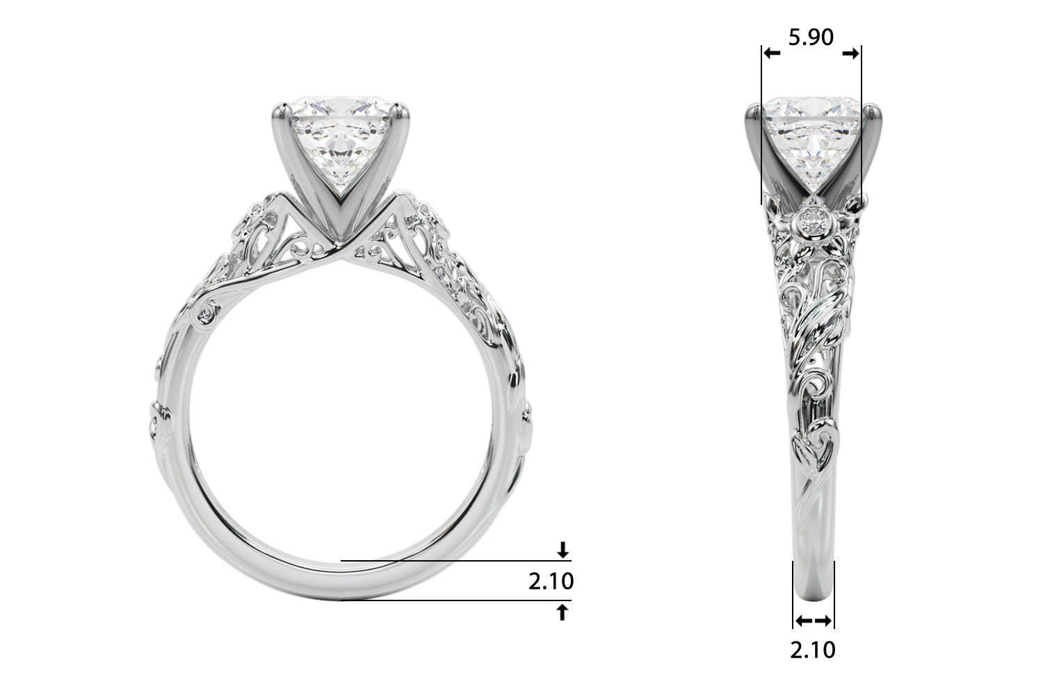 Splendid Center Round Diamond Engagement Ring — 9K/18K Gold & Platinum