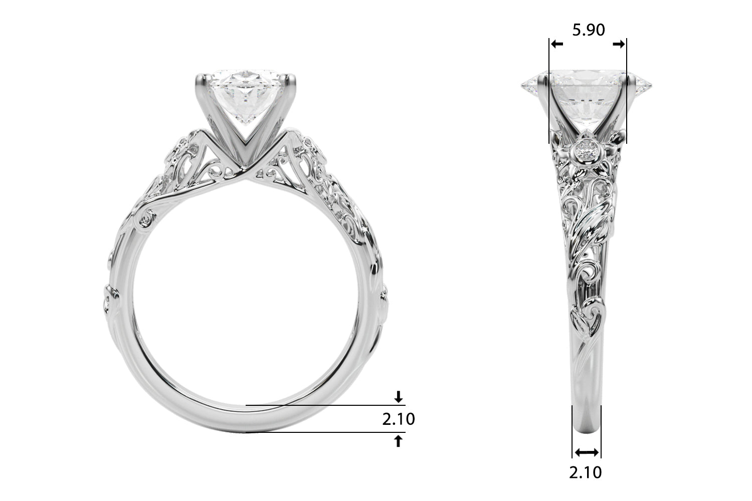 Splendid Center Round Diamond Engagement Ring — 9K/18K Gold & Platinum