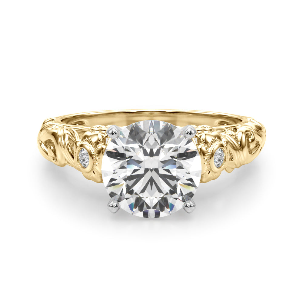 Enchanted Center Round Diamond Engagement Ring — 9K/18K Gold & Platinum