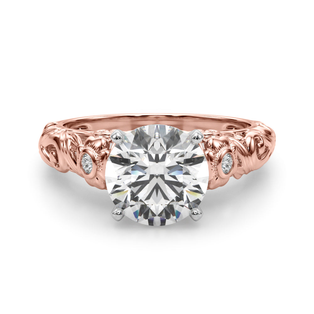 Enchanted Center Round Diamond Engagement Ring — 9K/18K Gold & Platinum