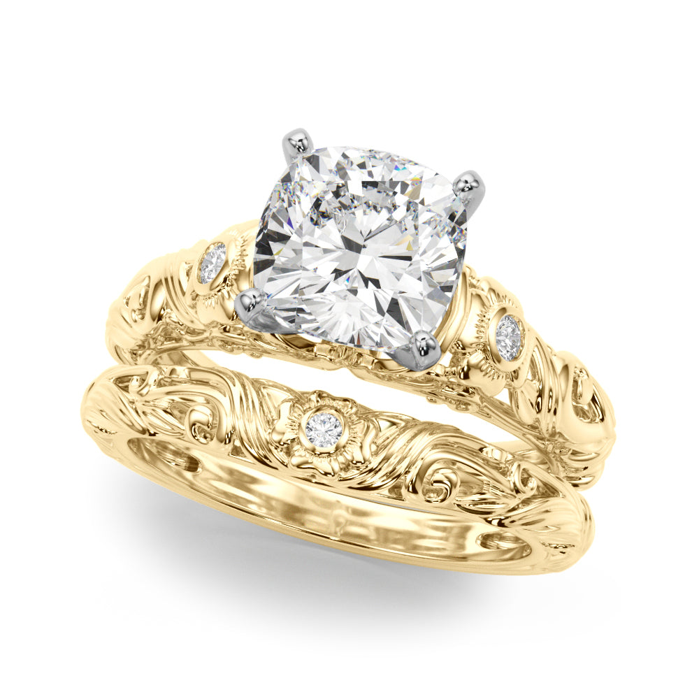 Enchanted Center Round Diamond Engagement Ring — 9K/18K Gold & Platinum