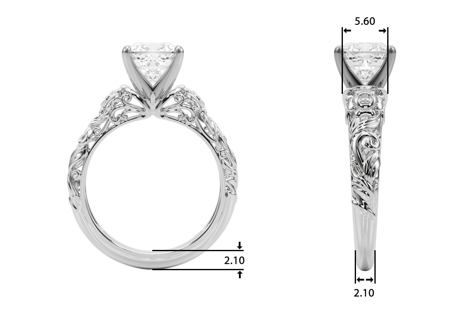 Enchanted Center Round Diamond Engagement Ring — 9K/18K Gold & Platinum