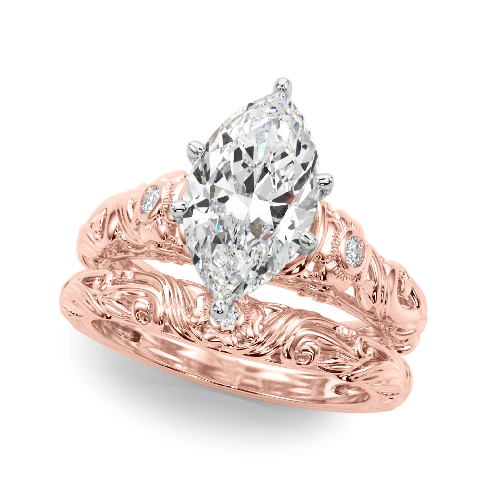 Enchanted Center Round Diamond Engagement Ring — 9K/18K Gold & Platinum