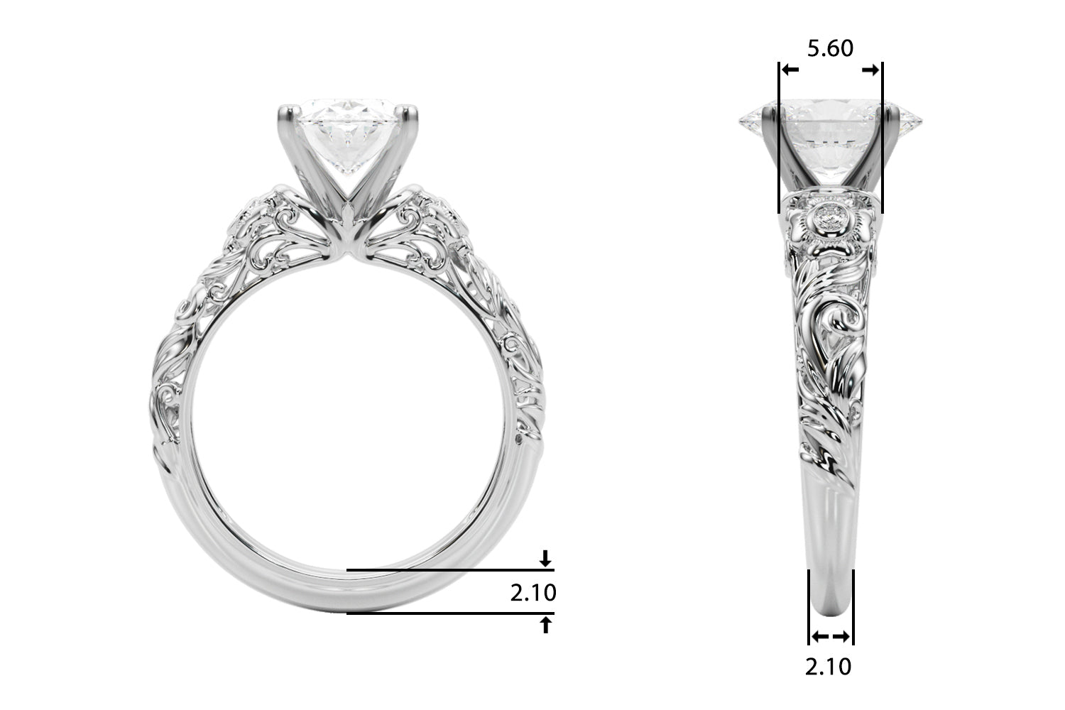 Enchanted Center Round Diamond Engagement Ring — 9K/18K Gold & Platinum
