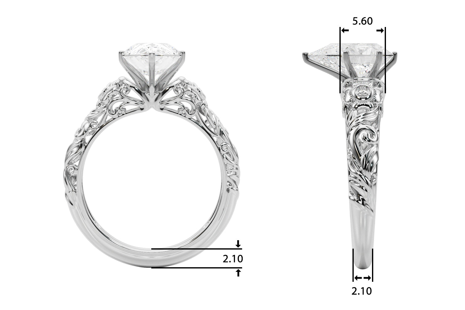 Enchanted Center Round Diamond Engagement Ring — 9K/18K Gold & Platinum