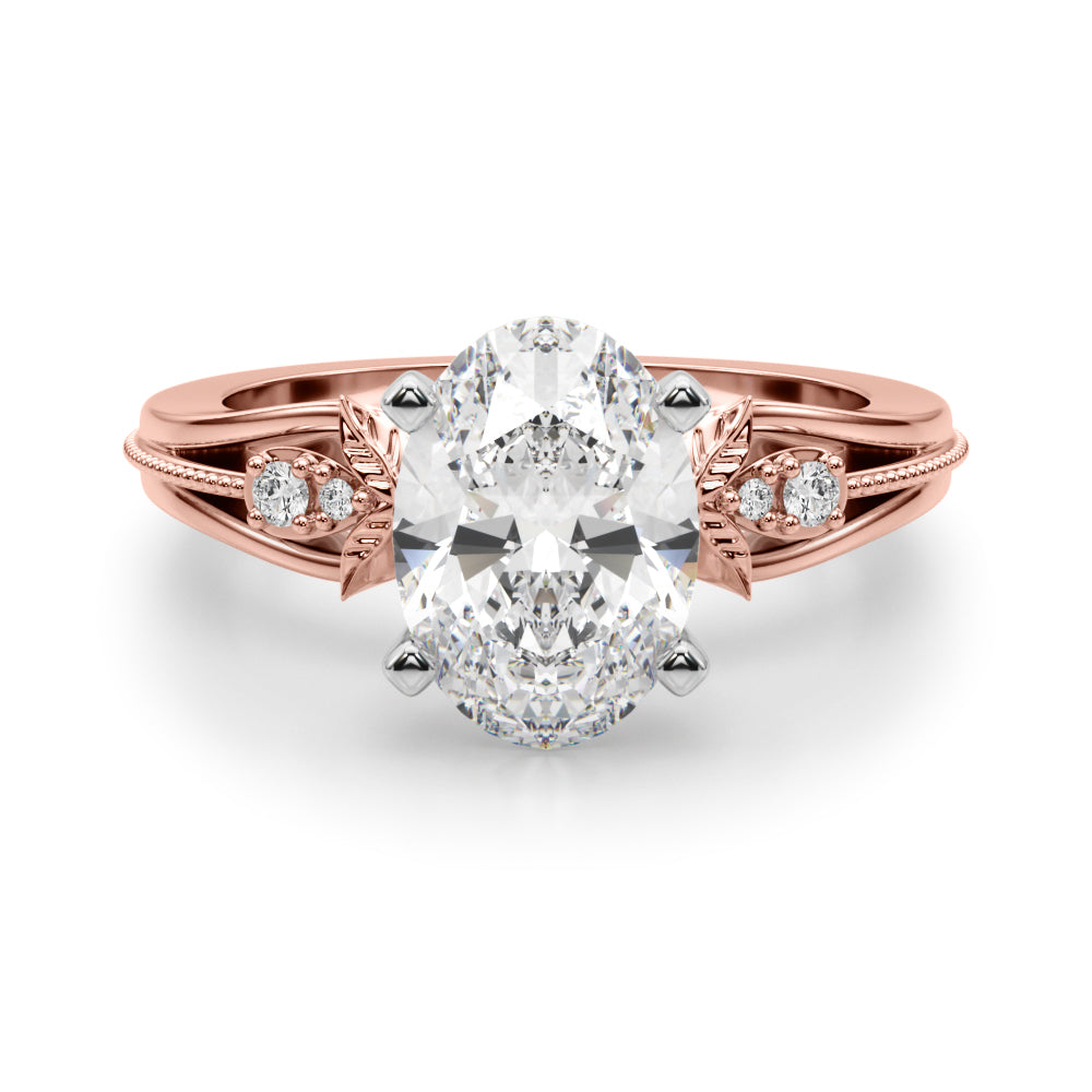 Devoted Center Oval Diamond Engagement Ring — 9K/18K Gold & Platinum