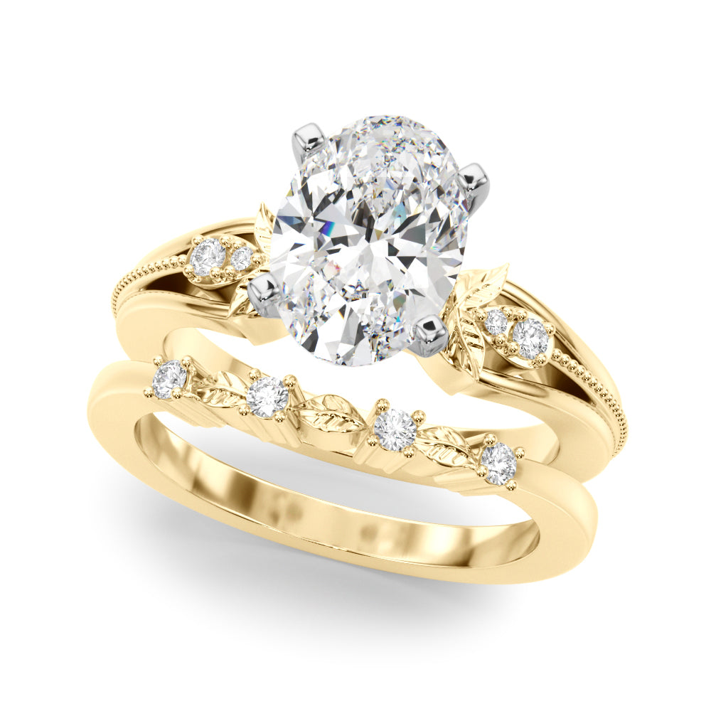 Devoted Center Oval Diamond Engagement Ring — 9K/18K Gold & Platinum