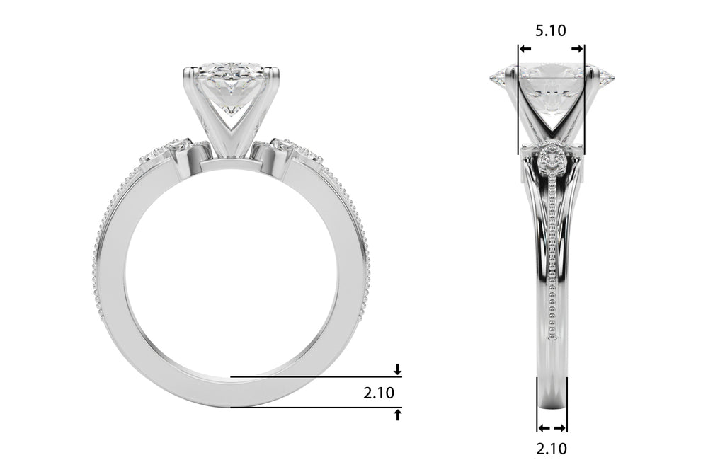 Devoted Center Oval Diamond Engagement Ring — 9K/18K Gold & Platinum