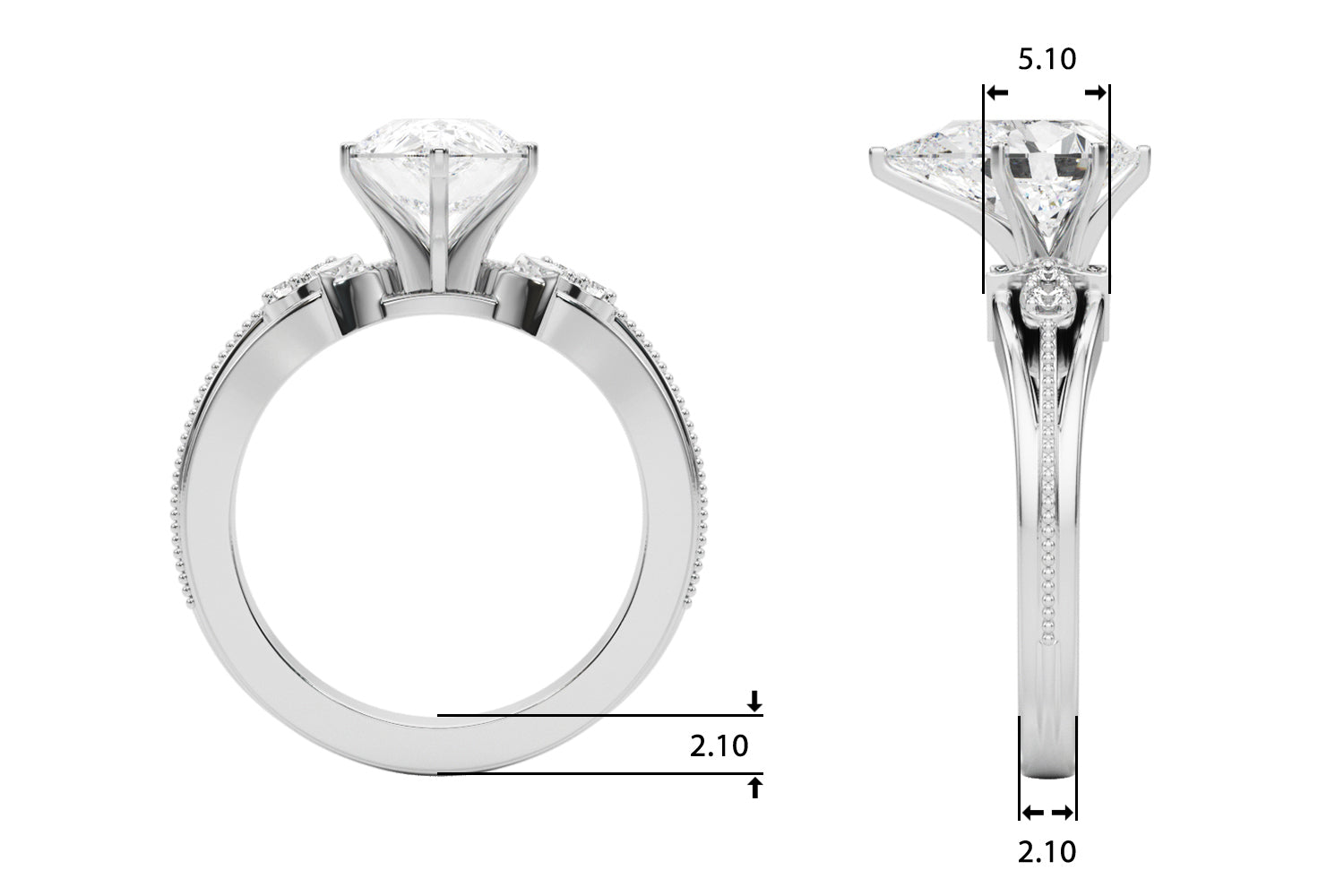 Devoted Center Oval Diamond Engagement Ring — 9K/18K Gold & Platinum