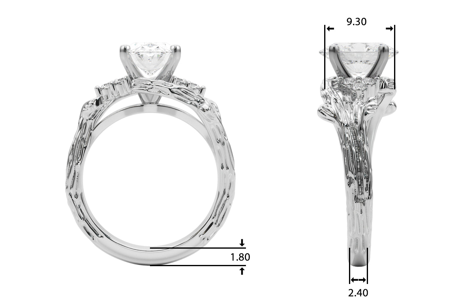 Cherished Center Round Diamond Engagement Ring — 9K/18K Gold & Platinum