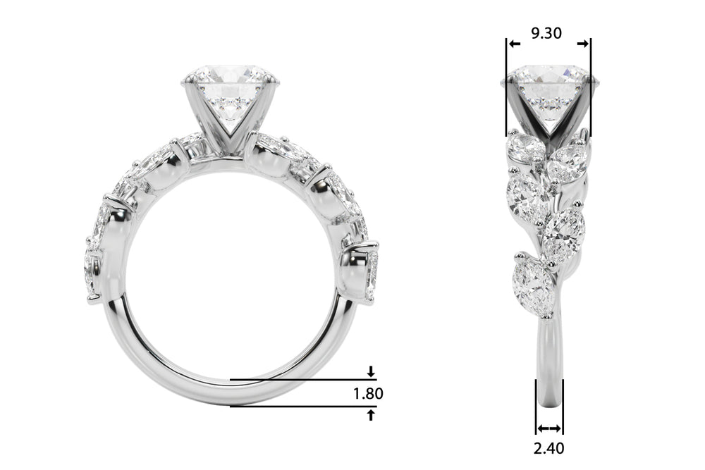 Cherished Center Round Diamond Engagement Ring — 9K/18K Gold & Platinum