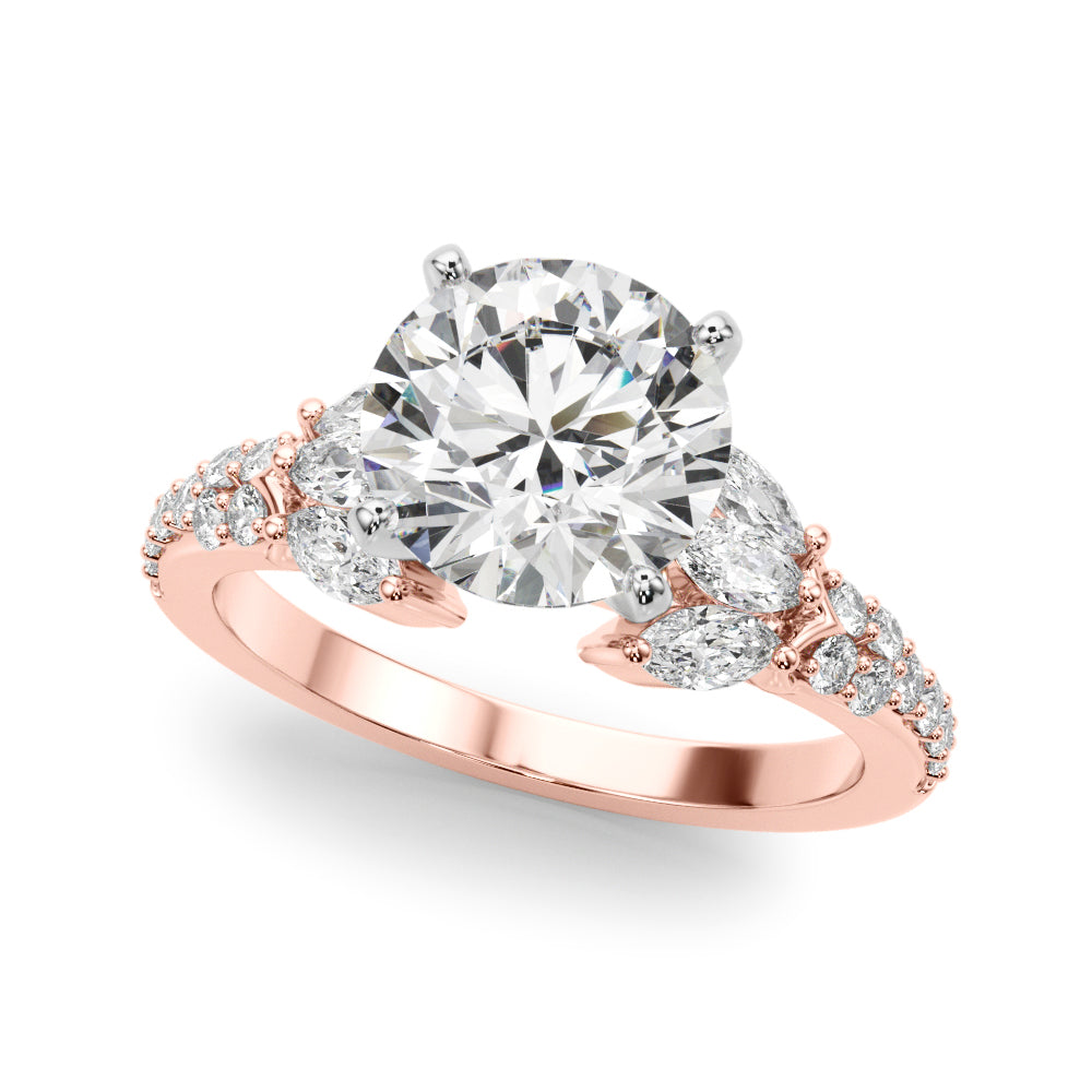 Noble Sidestone Round Diamond Engagement Ring — 9K/18K Gold & Platinum