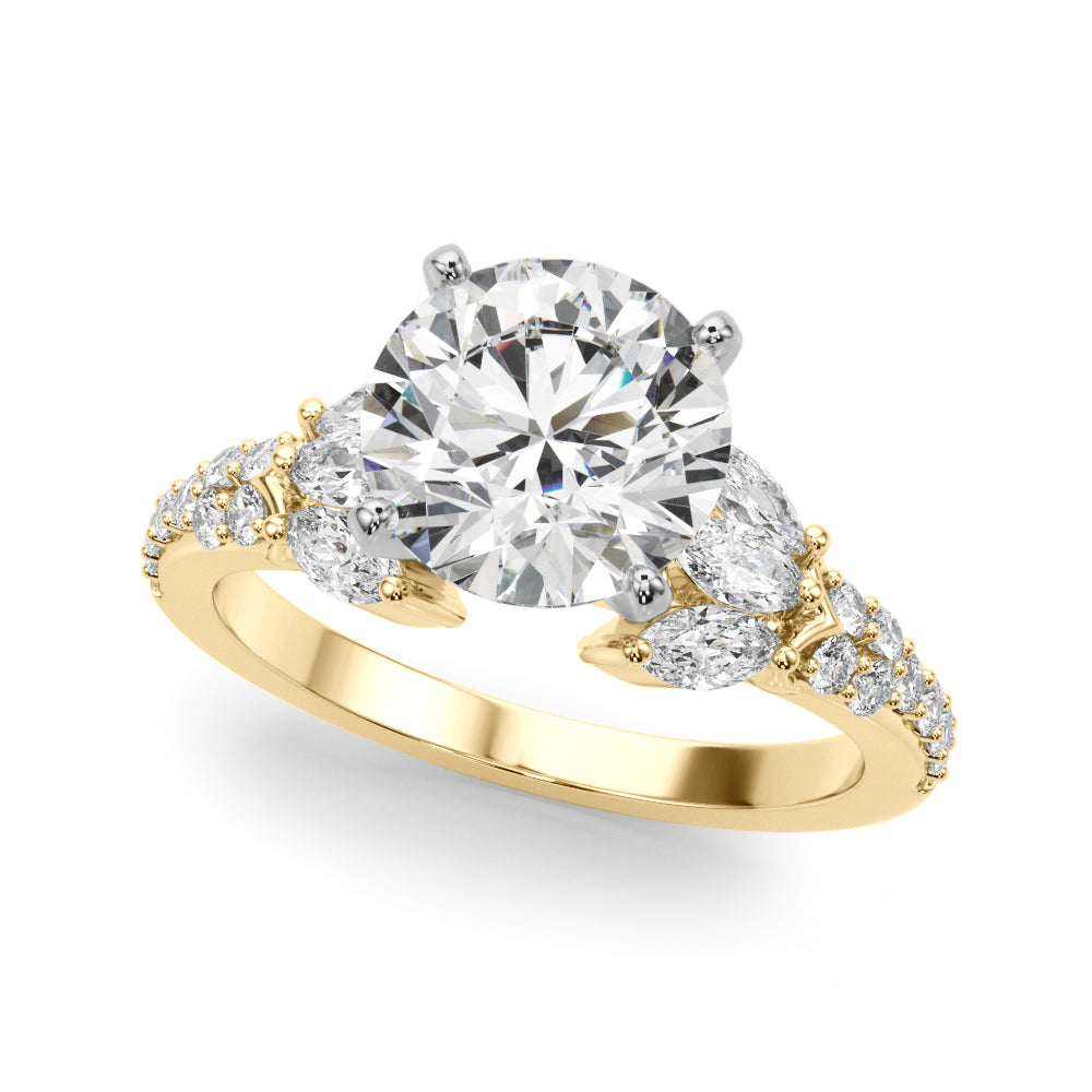 Noble Sidestone Round Diamond Engagement Ring — 9K/18K Gold & Platinum