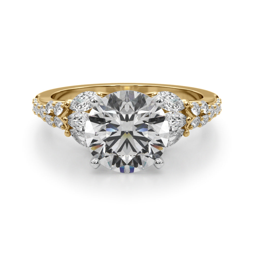 Noble Sidestone Round Diamond Engagement Ring — 9K/18K Gold & Platinum