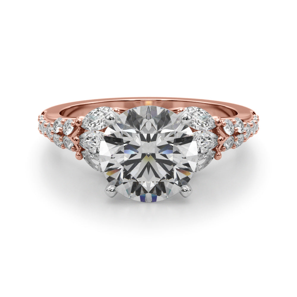 Noble Sidestone Round Diamond Engagement Ring — 9K/18K Gold & Platinum