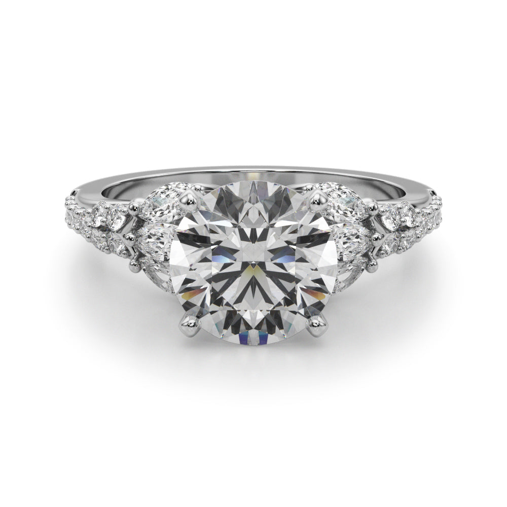 Noble Sidestone Round Diamond Engagement Ring — 9K/18K Gold & Platinum