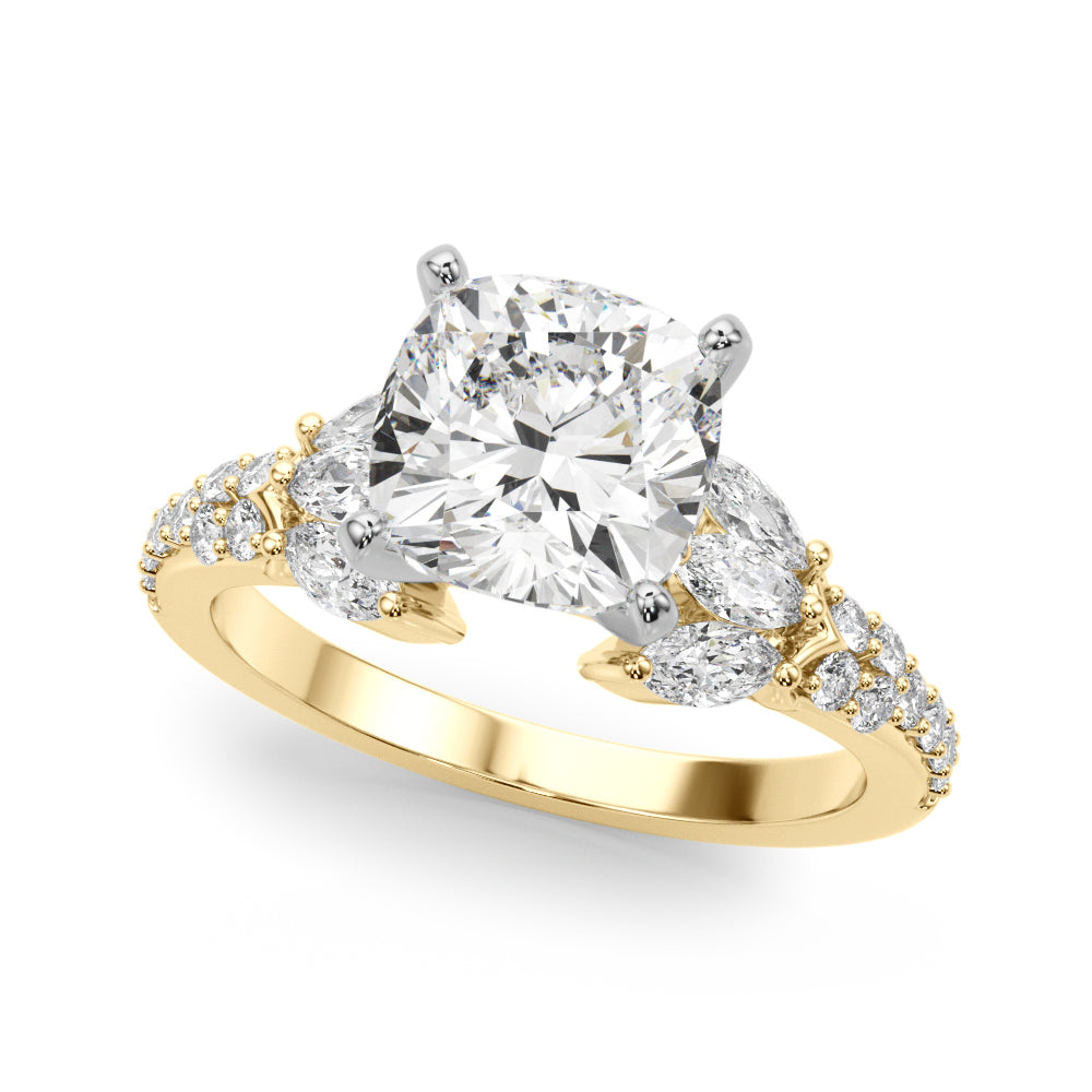 Noble Sidestone Round Diamond Engagement Ring — 9K/18K Gold & Platinum