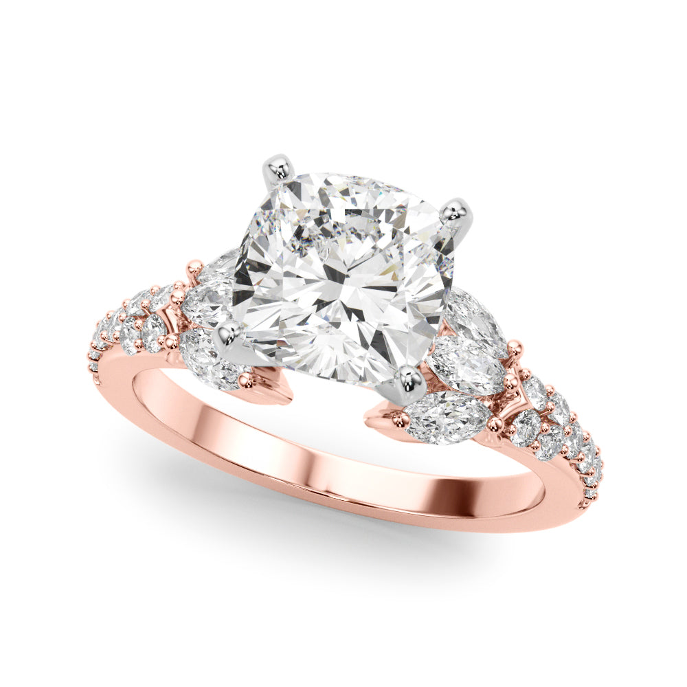 Noble Sidestone Round Diamond Engagement Ring — 9K/18K Gold & Platinum