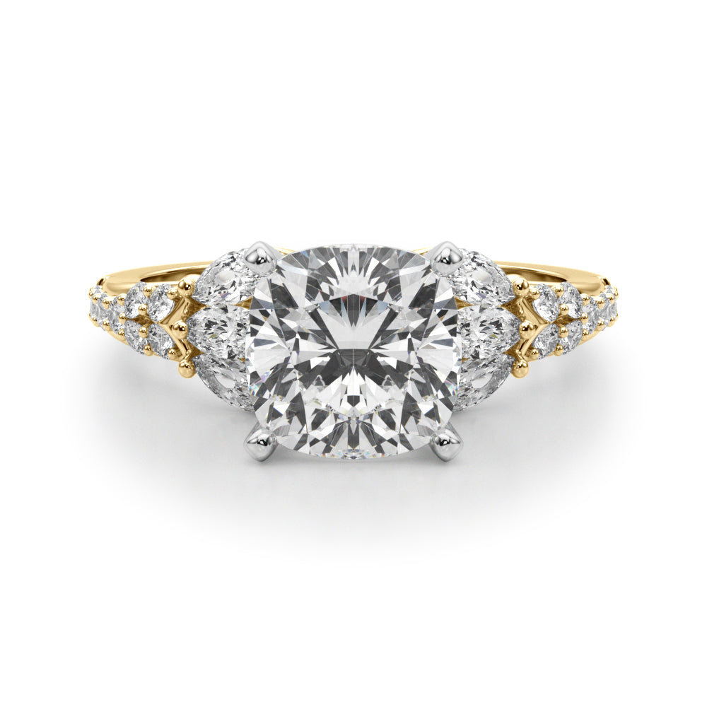 Noble Sidestone Round Diamond Engagement Ring — 9K/18K Gold & Platinum