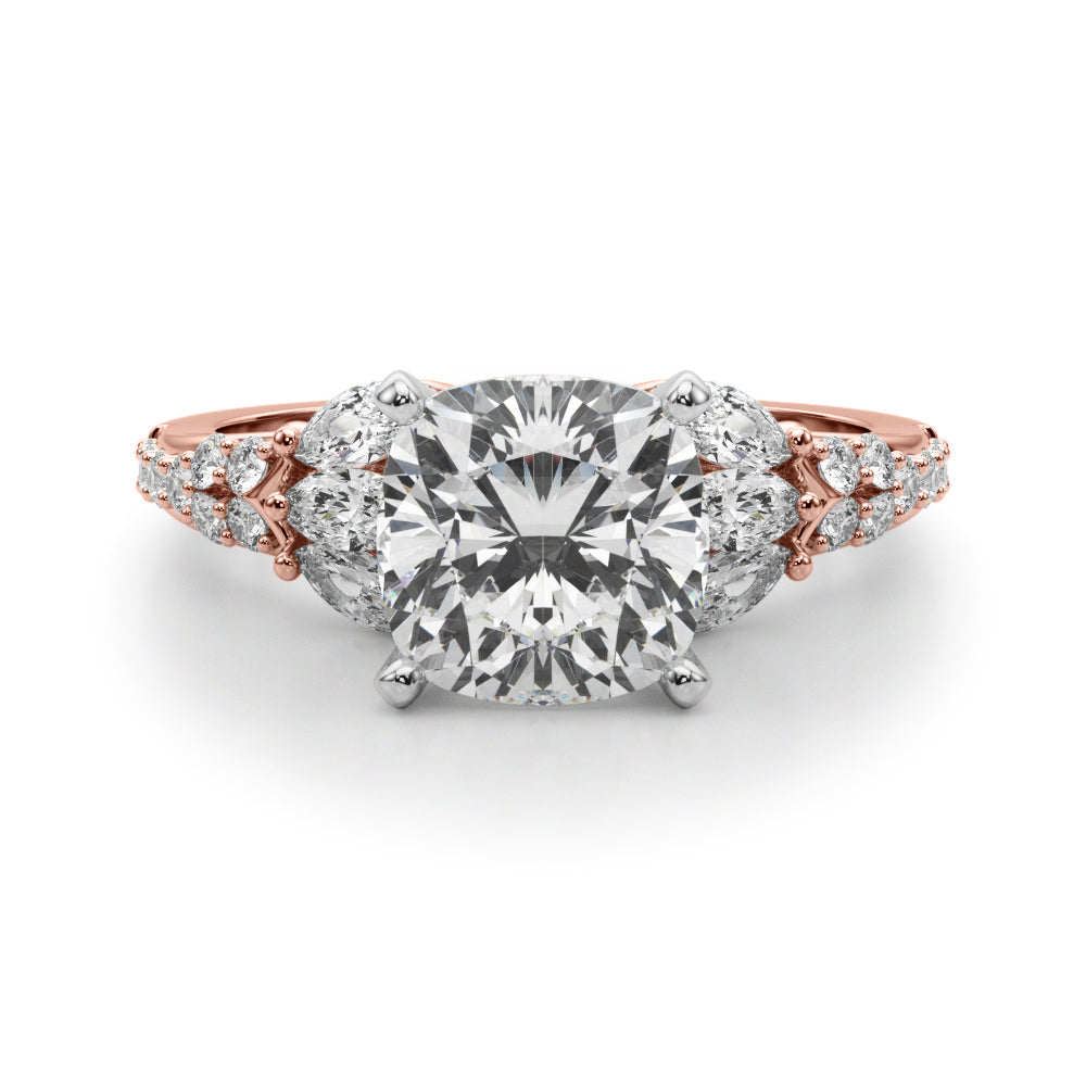 Noble Sidestone Round Diamond Engagement Ring — 9K/18K Gold & Platinum