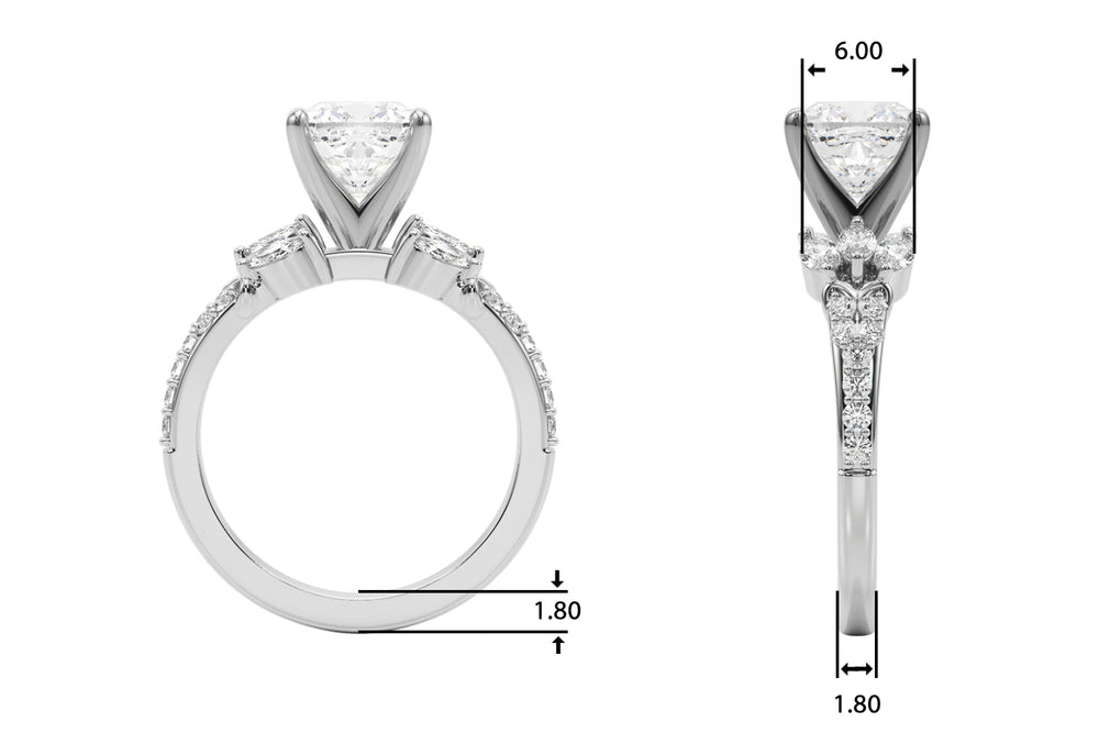 Noble Sidestone Round Diamond Engagement Ring — 9K/18K Gold & Platinum