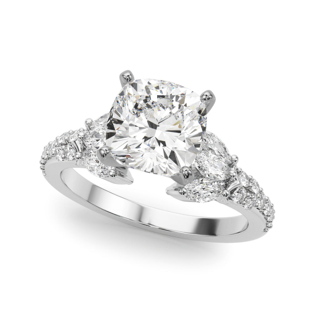 Noble Sidestone Round Diamond Engagement Ring — 9K/18K Gold & Platinum