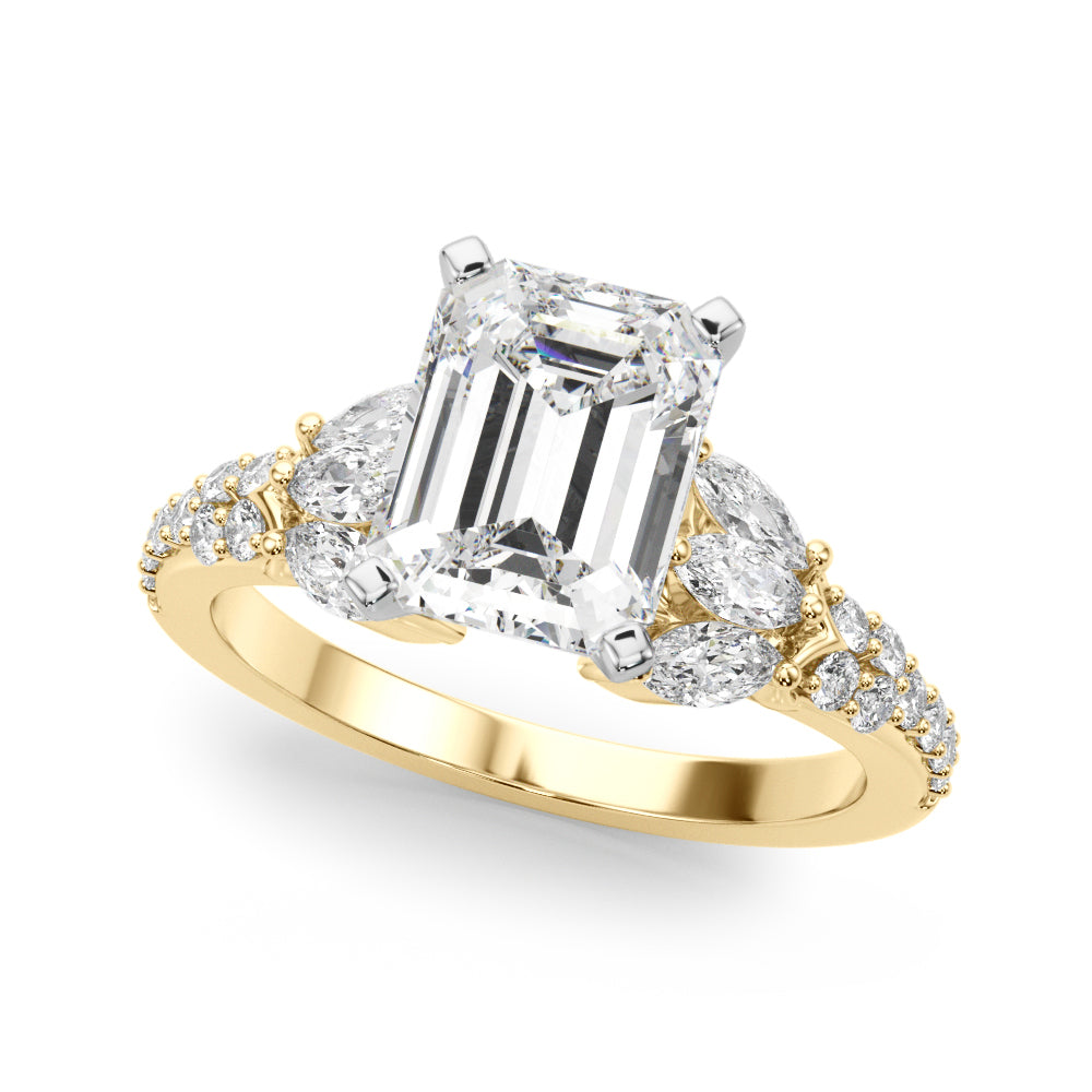 Noble Sidestone Round Diamond Engagement Ring — 9K/18K Gold & Platinum